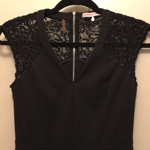 Black Rebecca Taylor LBD with lace capped sleeves